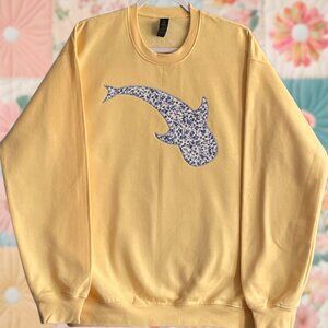 Whale Shark Floral Patchwork Large Yellow Embroidered Crewneck Sweatshirt